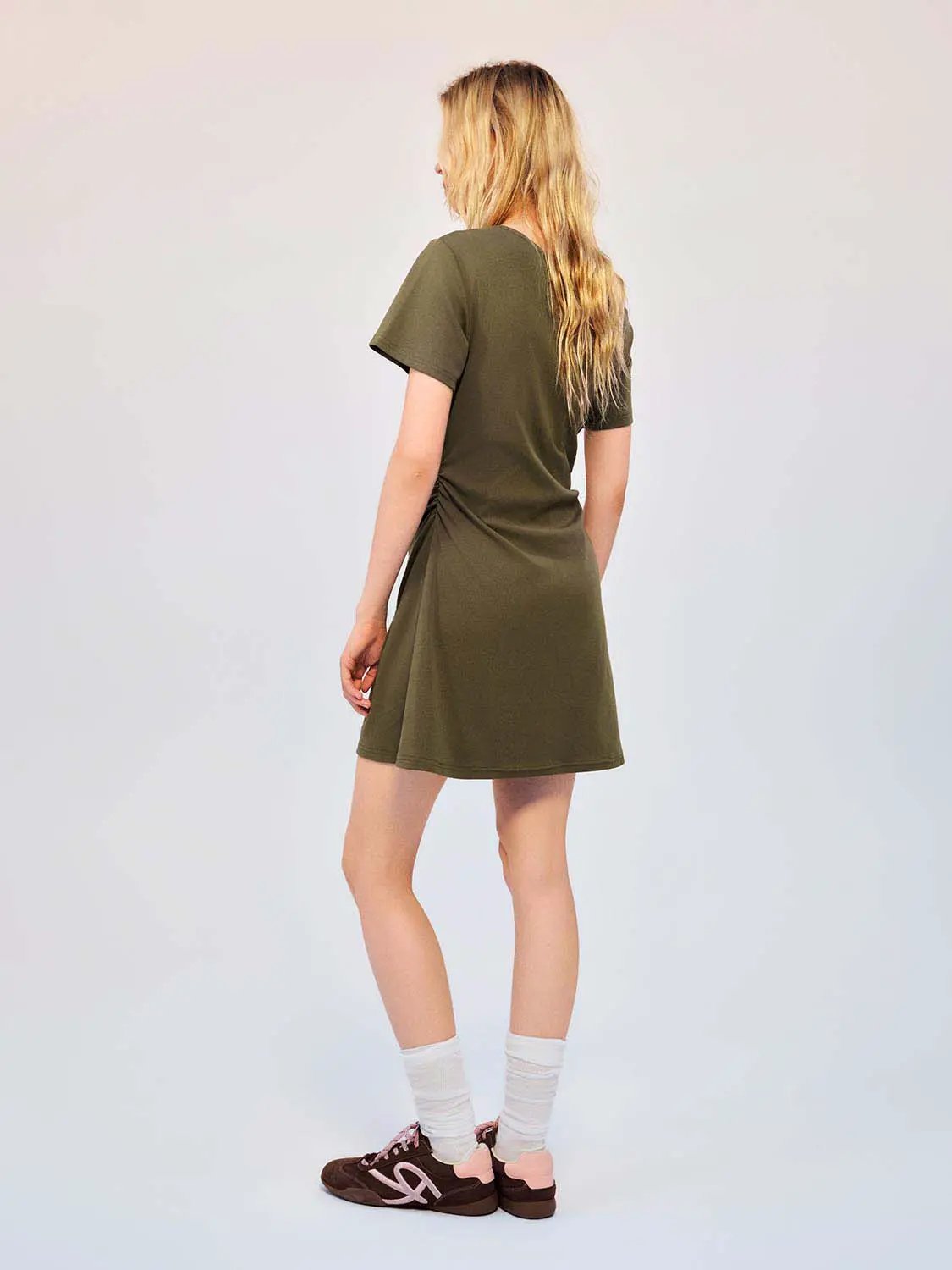 Slim One Shoulder Short Sleeve Side Ruched Mini Dress