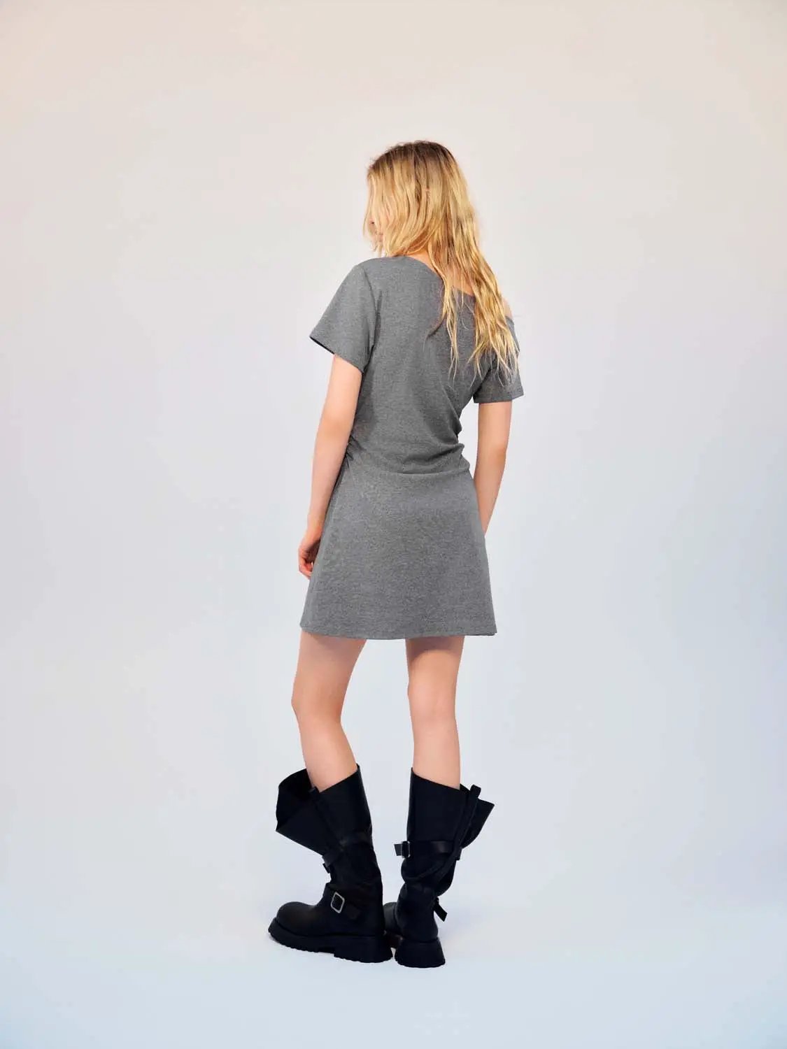 Slim One Shoulder Short Sleeve Side Ruched Mini Dress