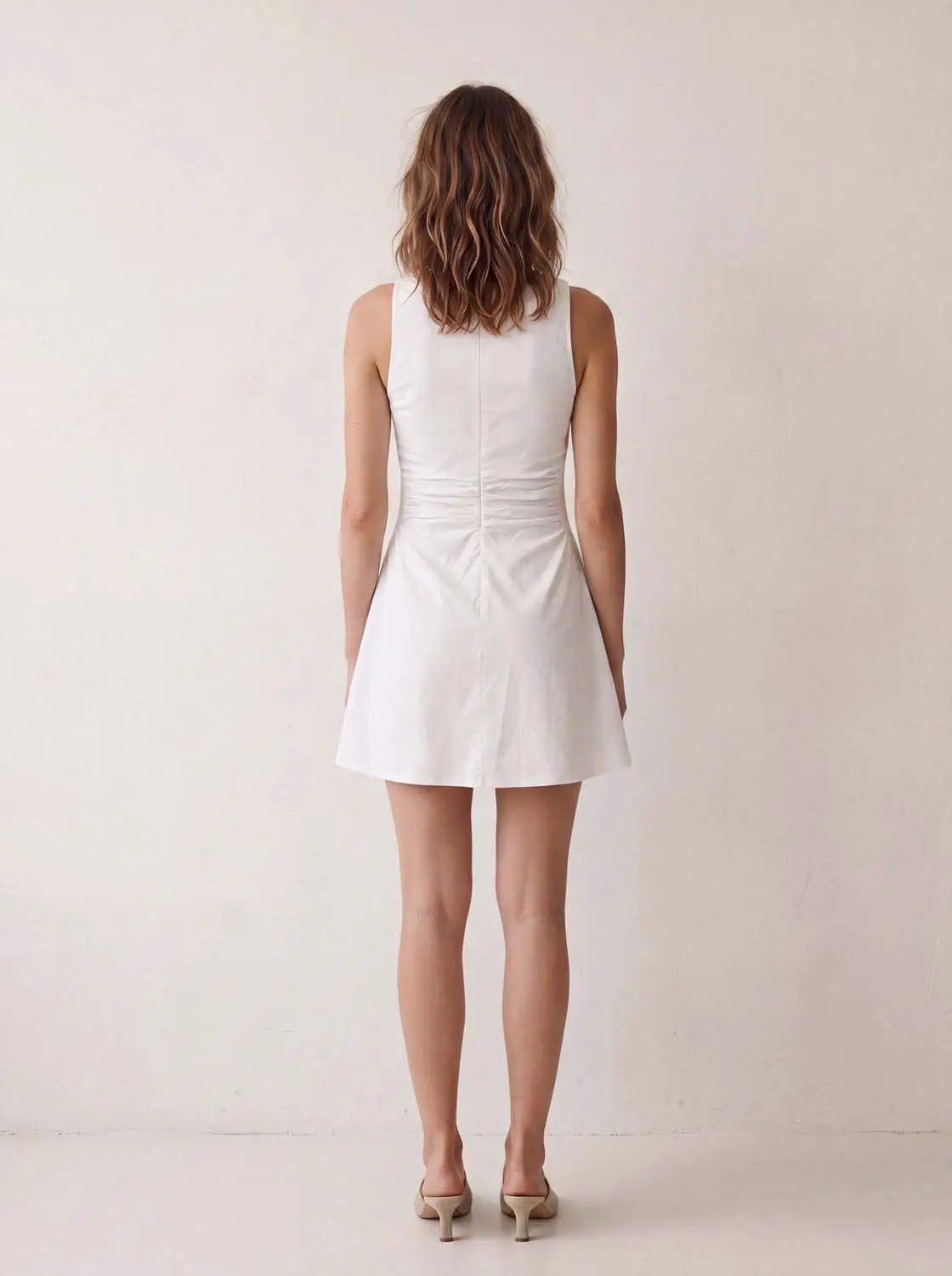 Sleeveless Round Neck Waist Ruched A-line Mini Dress