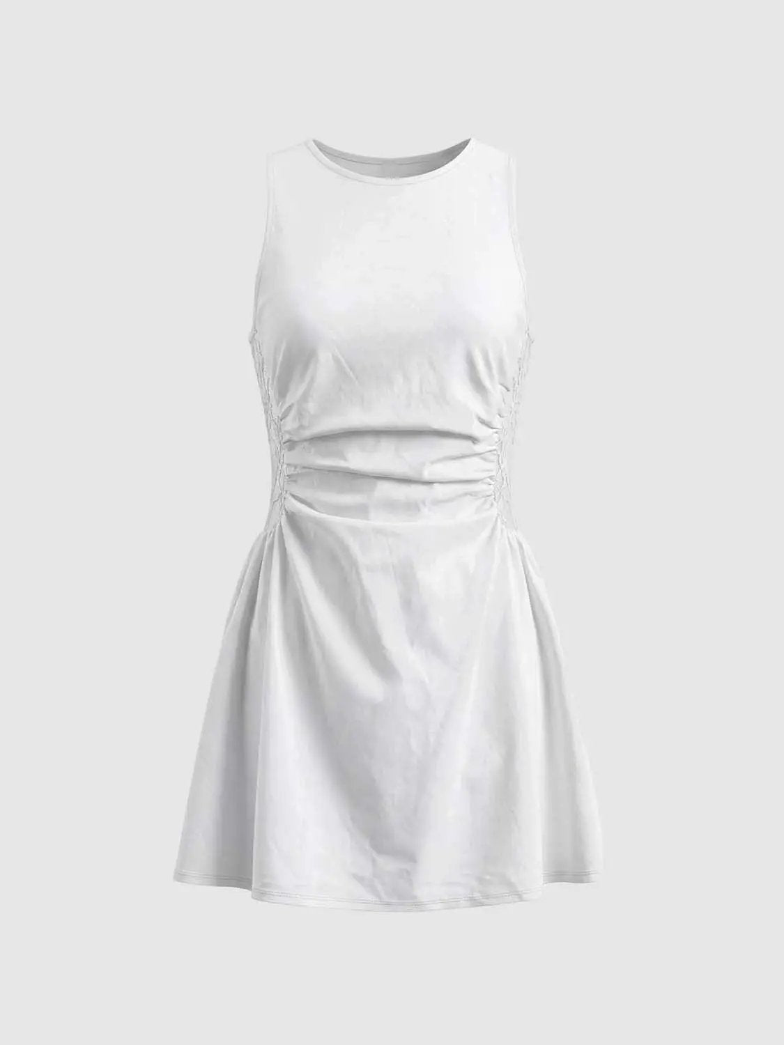 Sleeveless Round Neck Waist Ruched A-line Mini Dress