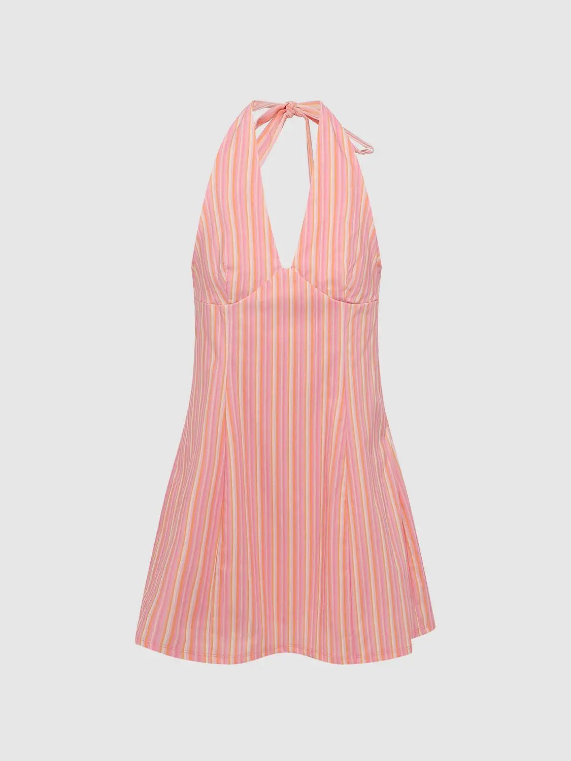 Striped Sleeveless Tie Neck A-line Mini Dress