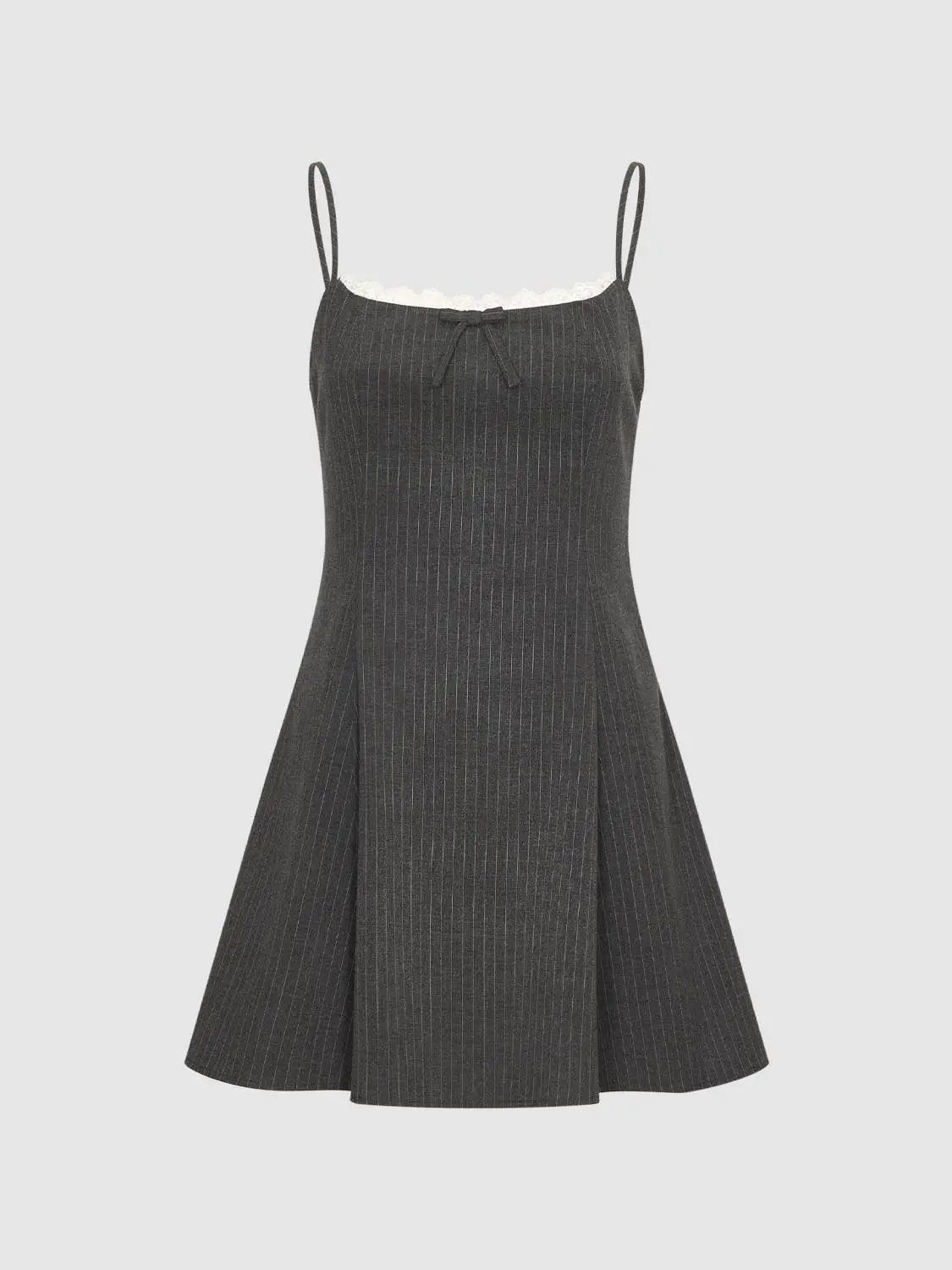 Striped Lace Trim Bow A-Line Sleeveless Dress