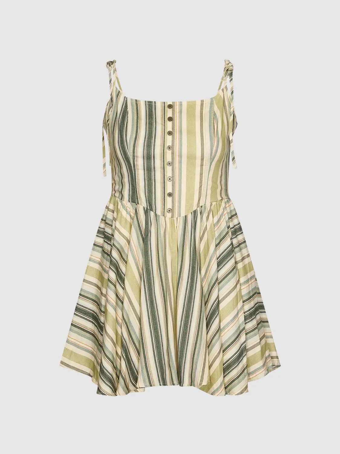 Striped Tie Strap Button Dress