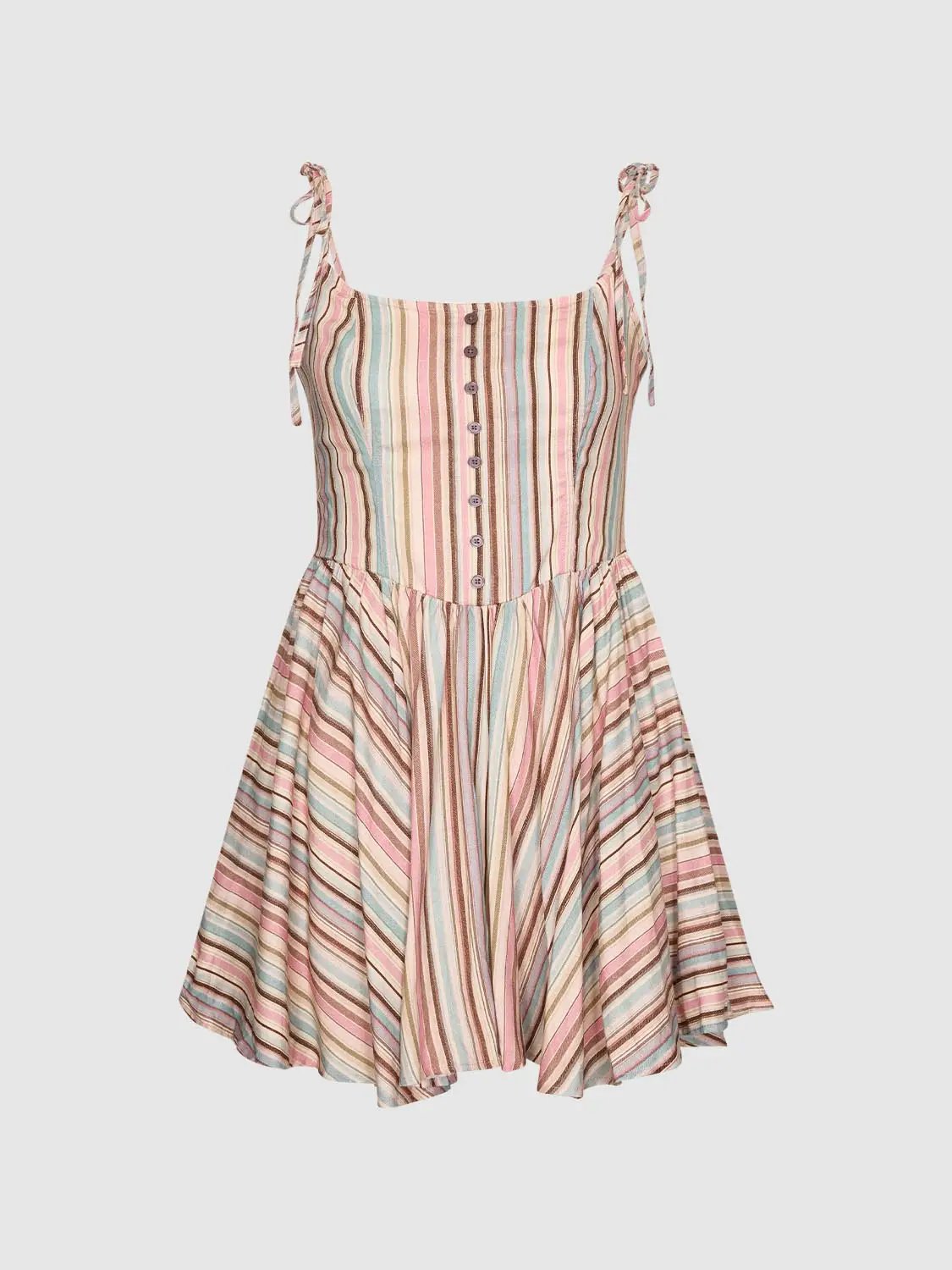 Striped Tie Strap Button Dress