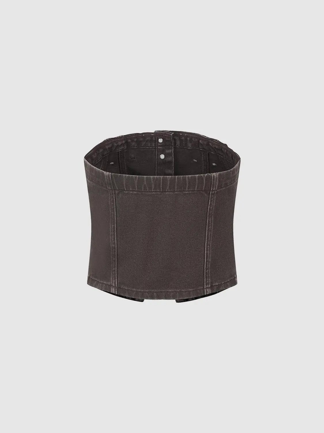 Strapless Button Front Split Hem Cropped Denim Top
