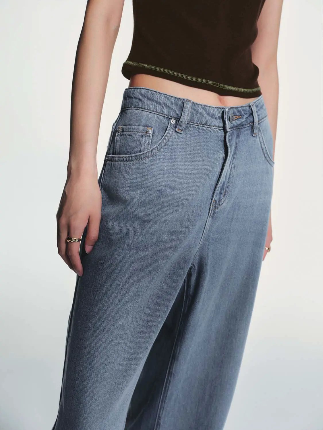 Comfortable Flattering Fit Wide Leg Denim Jeans