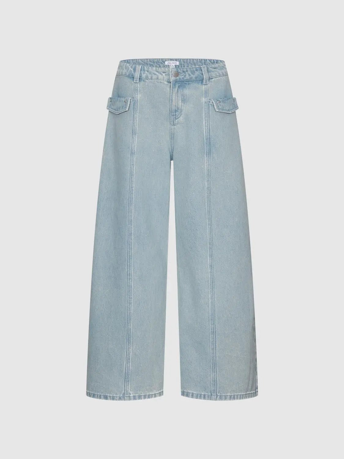 Wide-Leg Silhouette Patch Pocket Flap Detailing Cotton Jeans