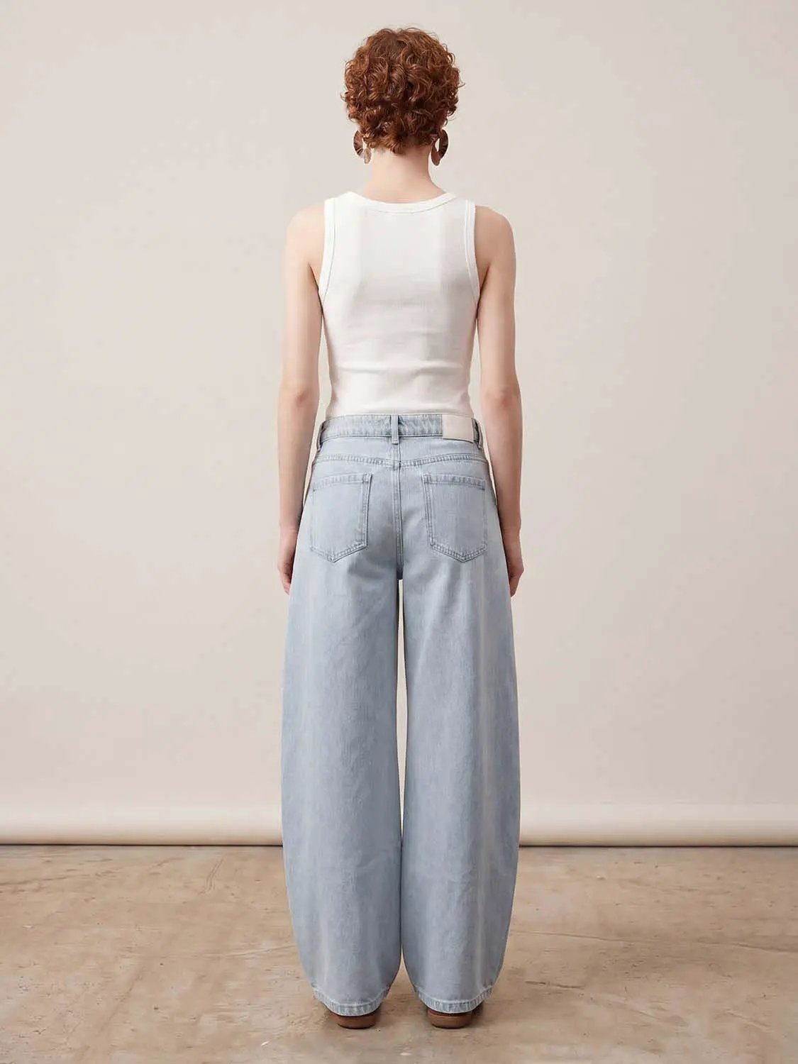 Wide-Leg Silhouette Patch Pocket Flap Detailing Cotton Jeans