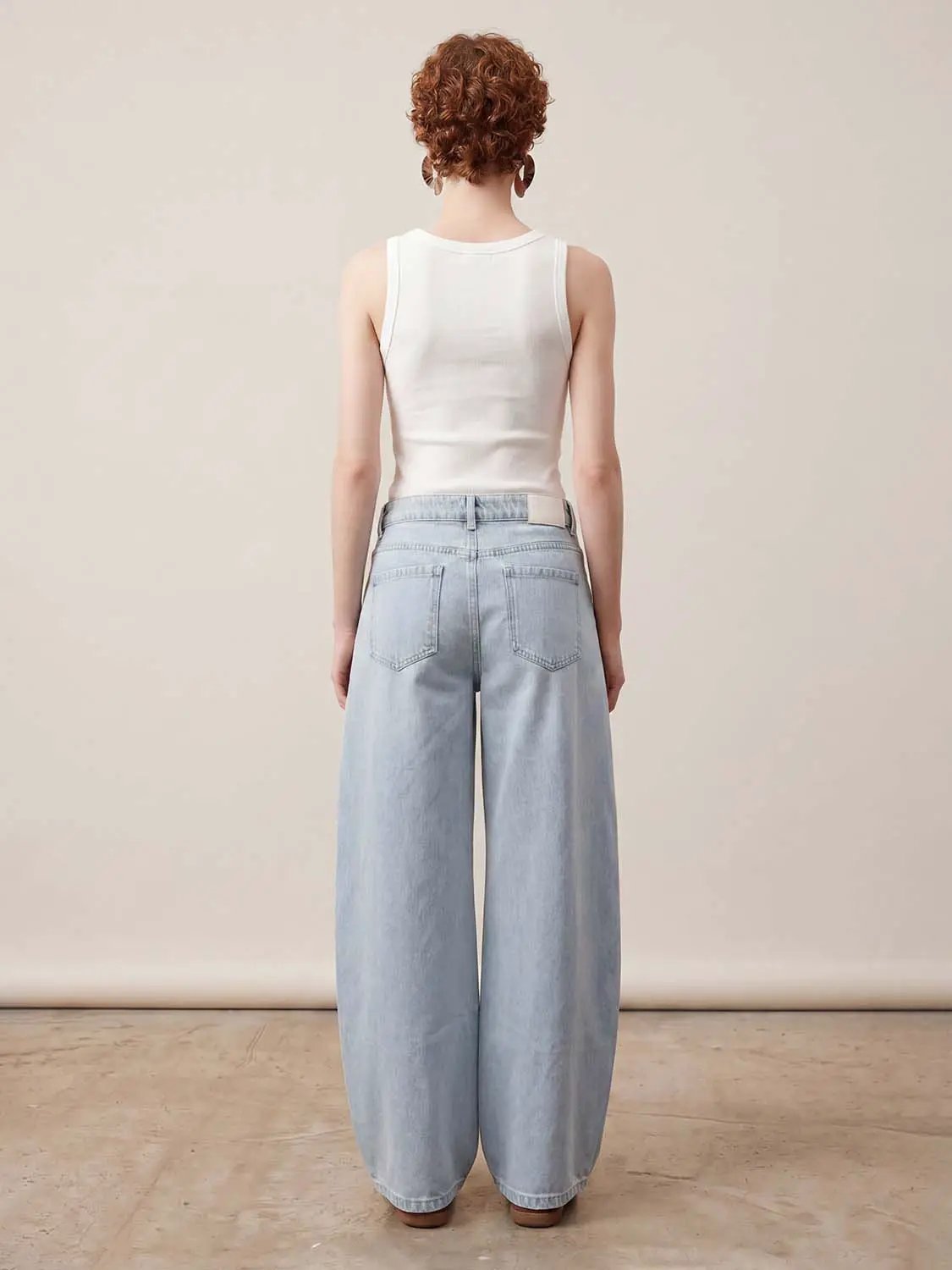 Wide-Leg Silhouette Patch Pocket Flap Detailing Cotton Jeans