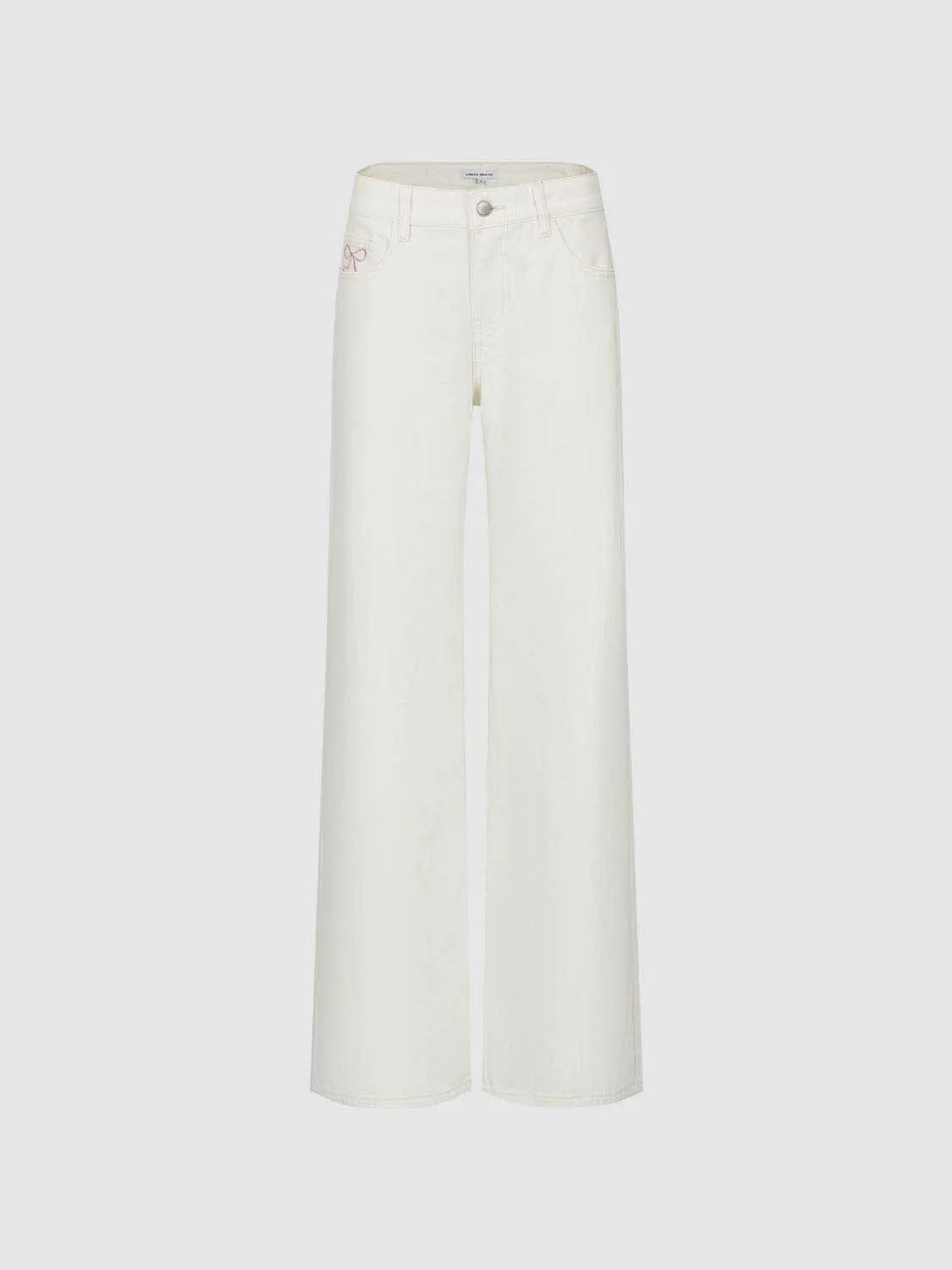 Fine Embroidered Cotton Straight Leg Jeans