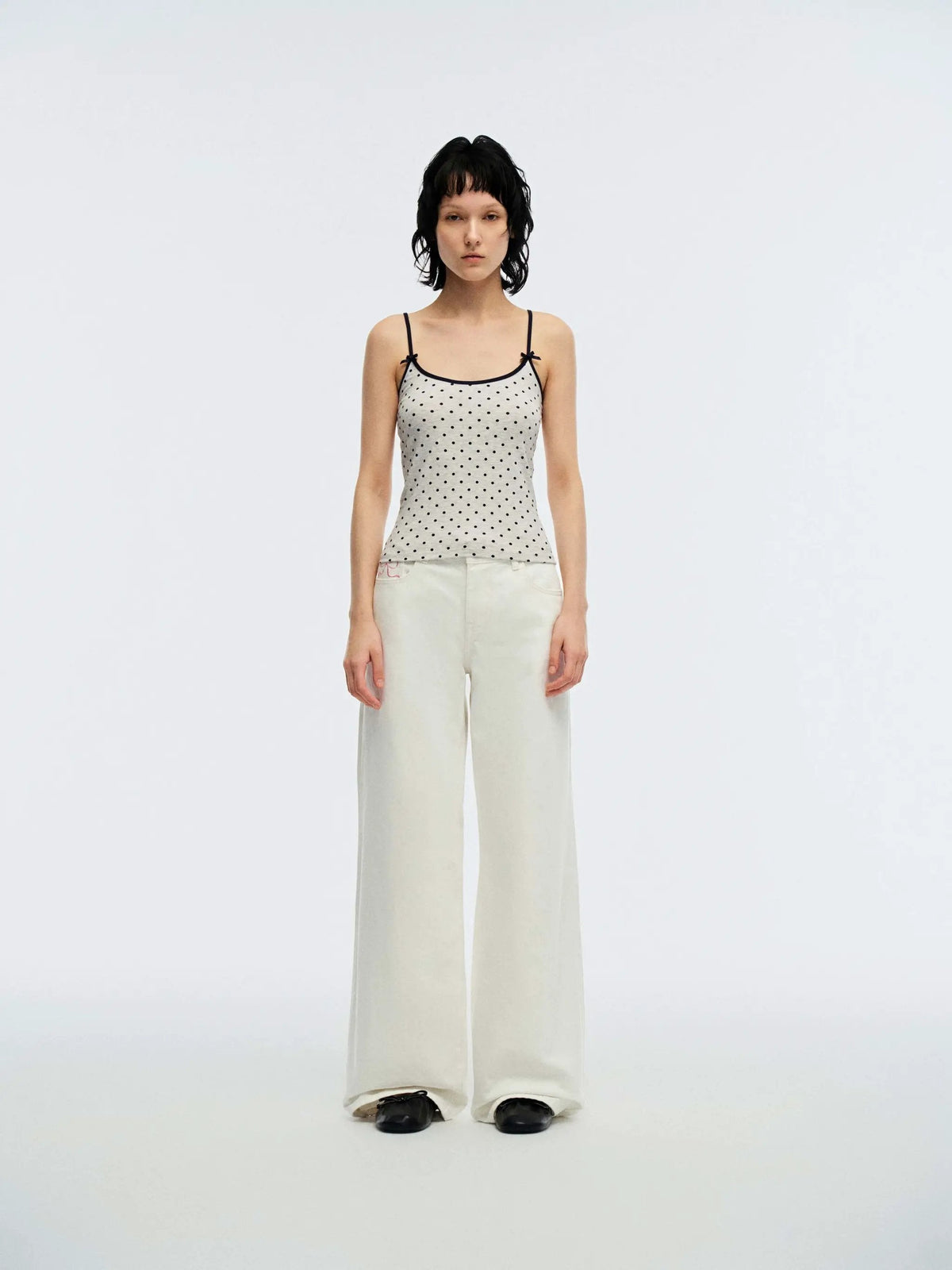 Fine Embroidered Cotton Straight Leg Jeans