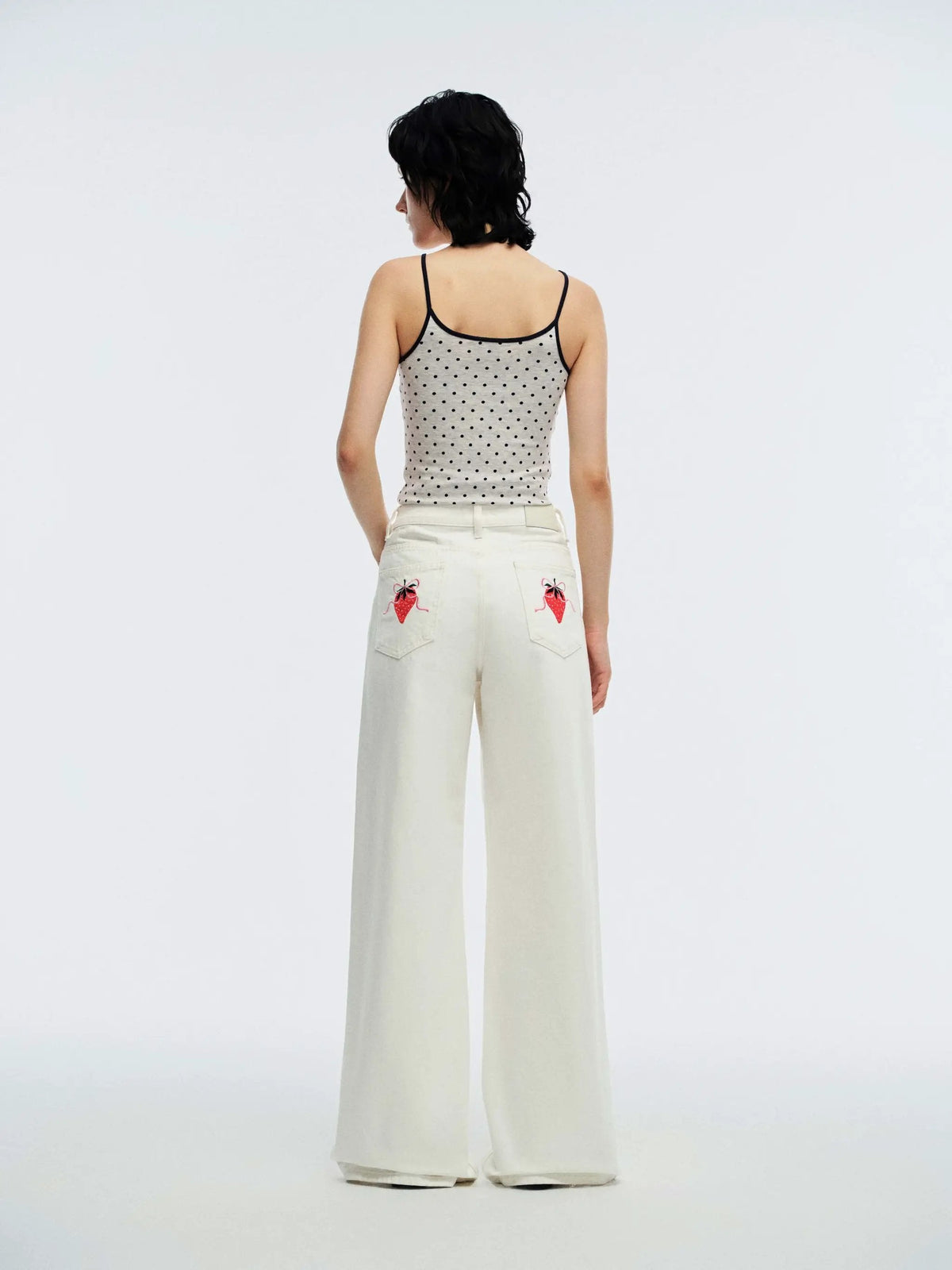 Fine Embroidered Cotton Straight Leg Jeans