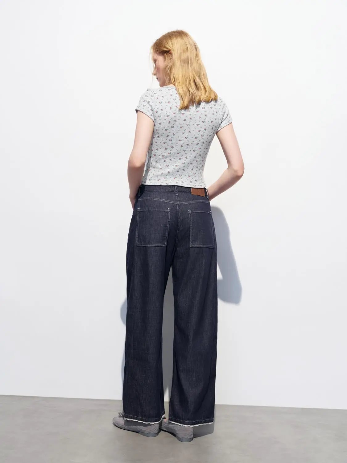 High Waisted Wide-leg Washed Cotton Jeans