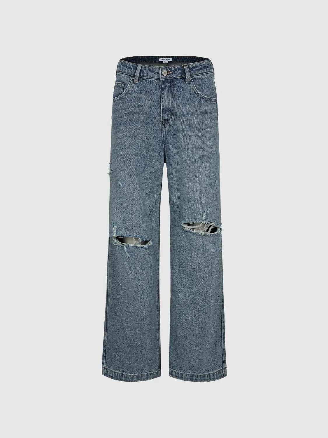 Relaxed Fit Ripped Wide-leg Distressed Jeans