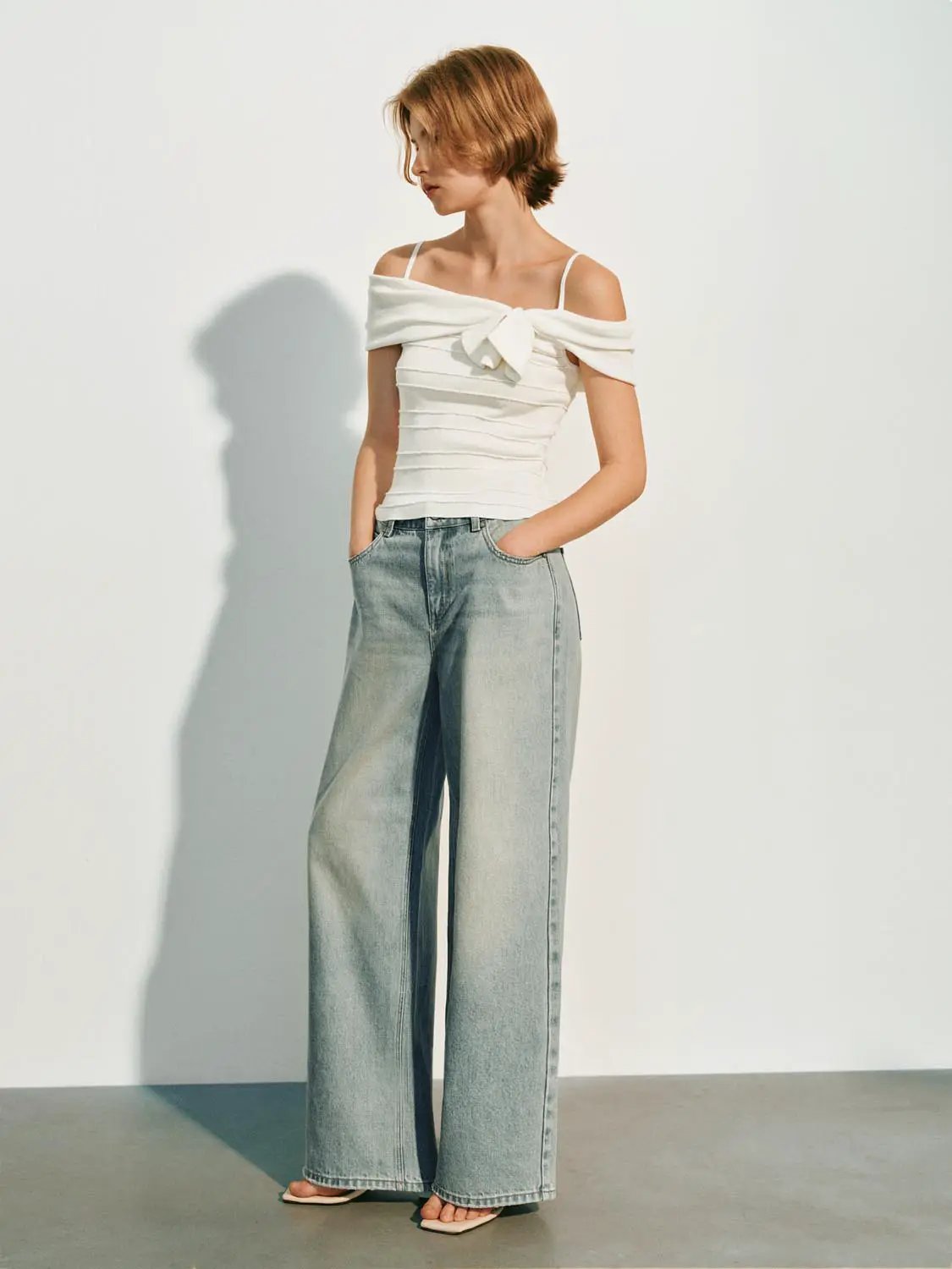 Light Faded Blue Washed Wide-leg Cotton Jeans