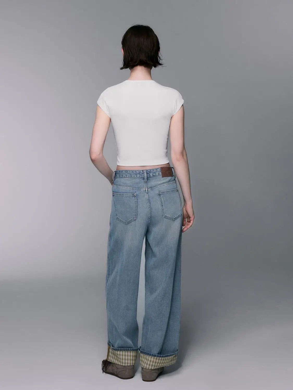 Light Wash Wide-Leg Cotton Lyocell Blend Jeans