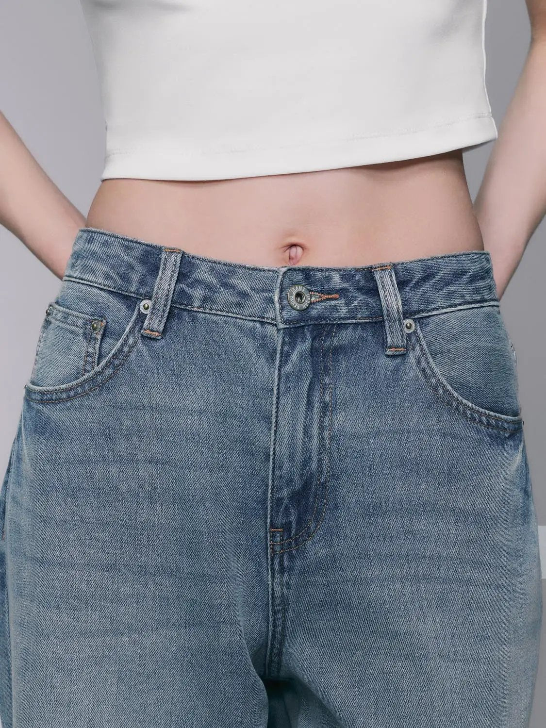Light Wash Wide-Leg Cotton Lyocell Blend Jeans