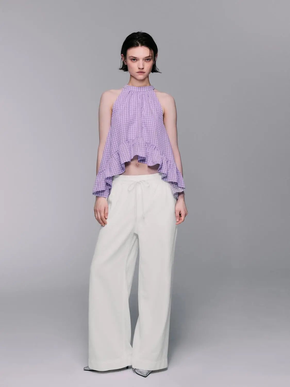 Relaxed Elastic Waist Cotton Wide-leg Pants