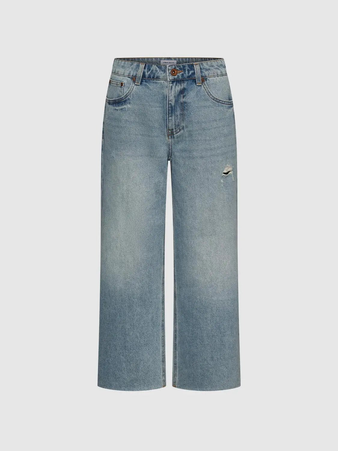 Distressed High-waisted Wide-leg Jeans