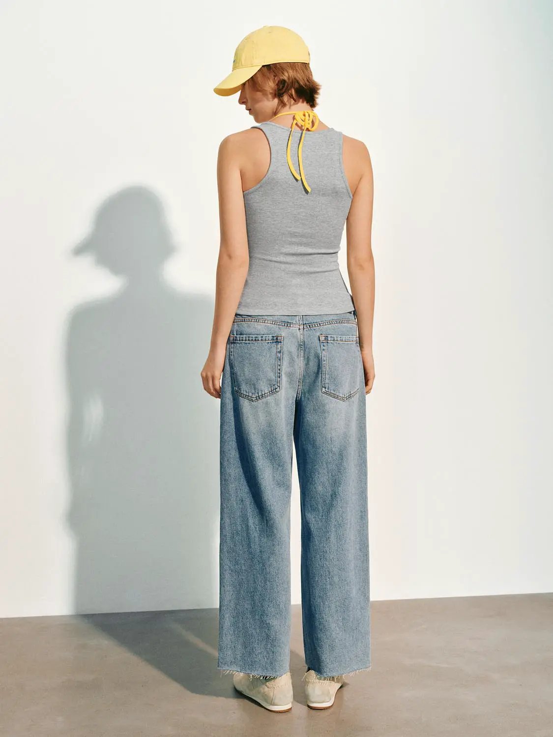 Distressed High-waisted Wide-leg Jeans