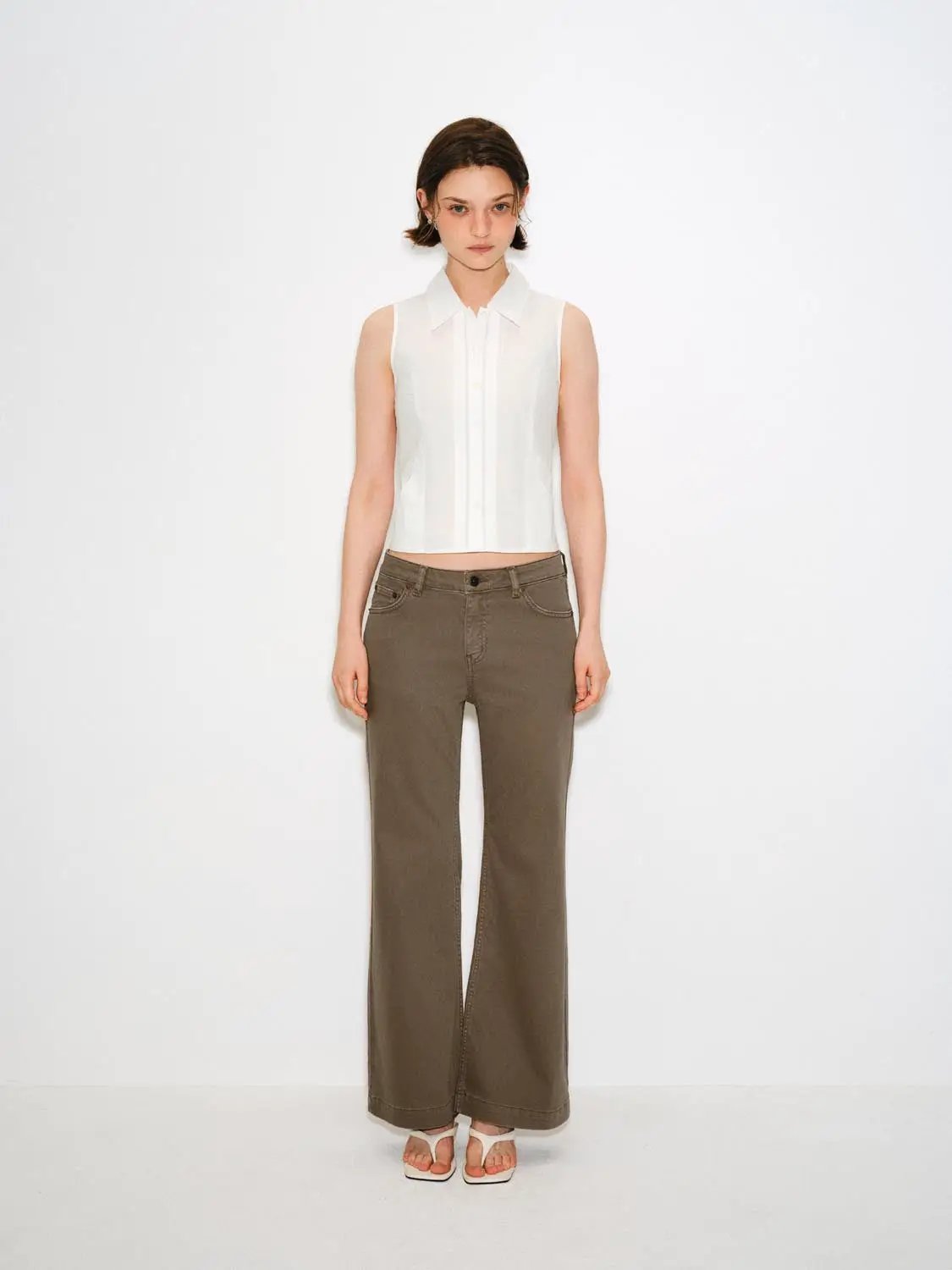 Mid Waist Denim Flare Pants