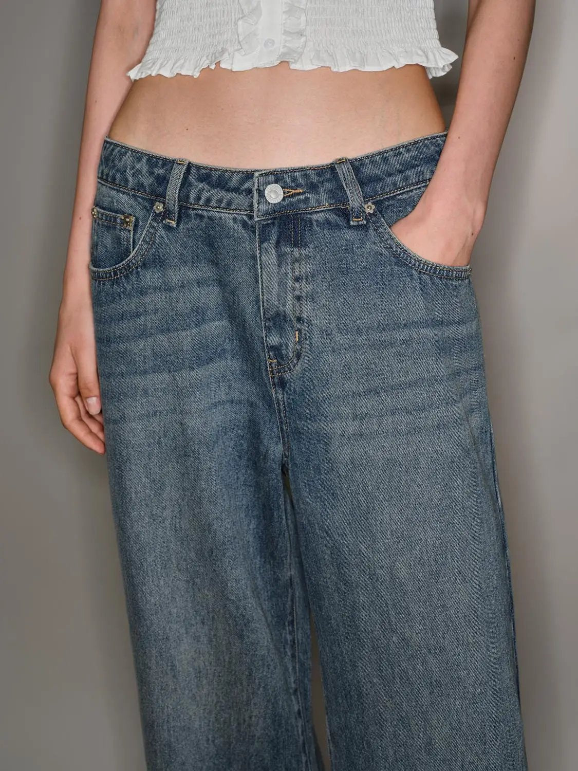 Wide-leg Medium Stretch Lyocell Cotton Blend Jeans