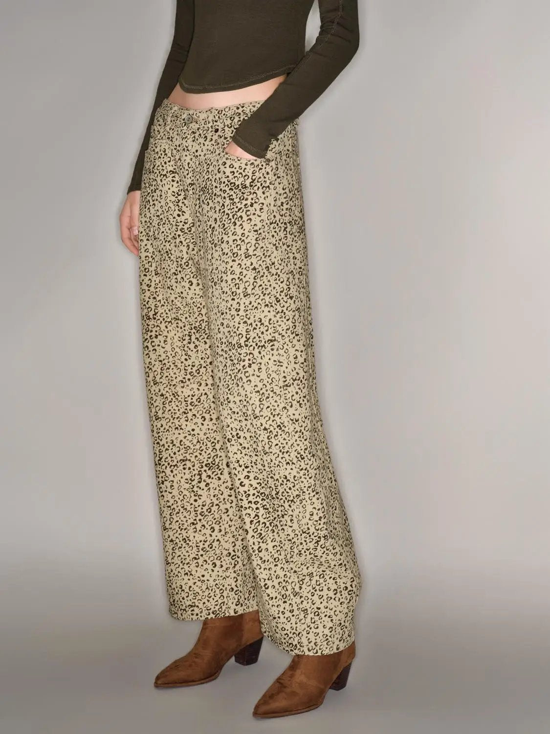 Leopard Print Wide-leg Cotton Blend Pants