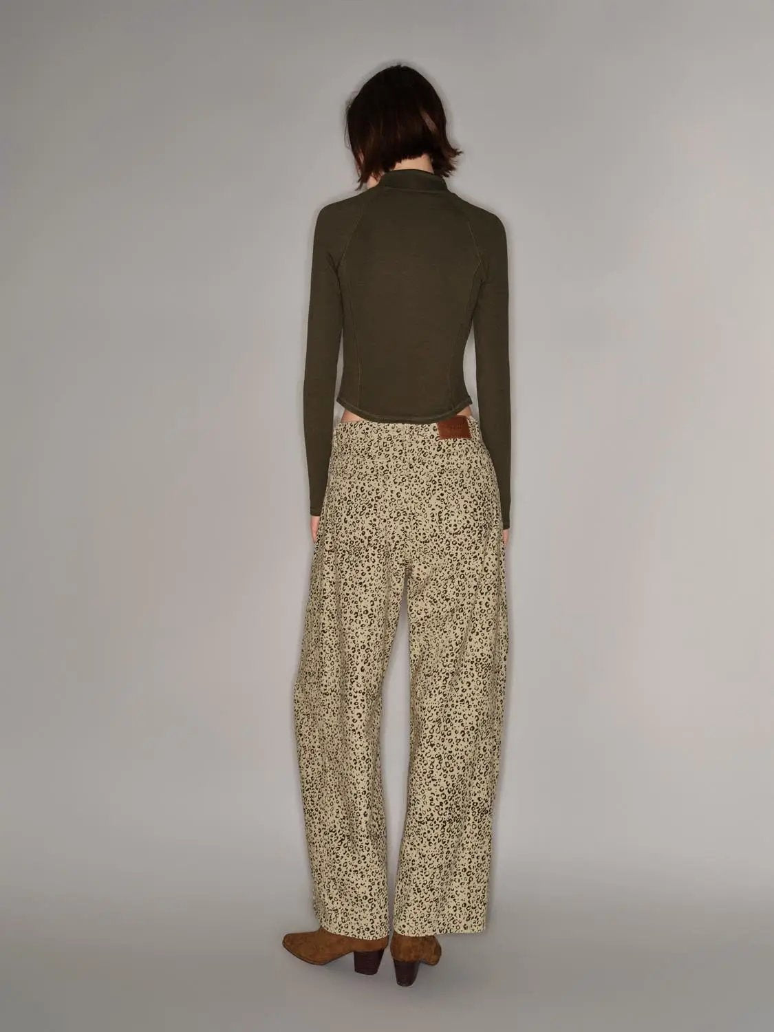 Leopard Print Wide-leg Cotton Blend Pants