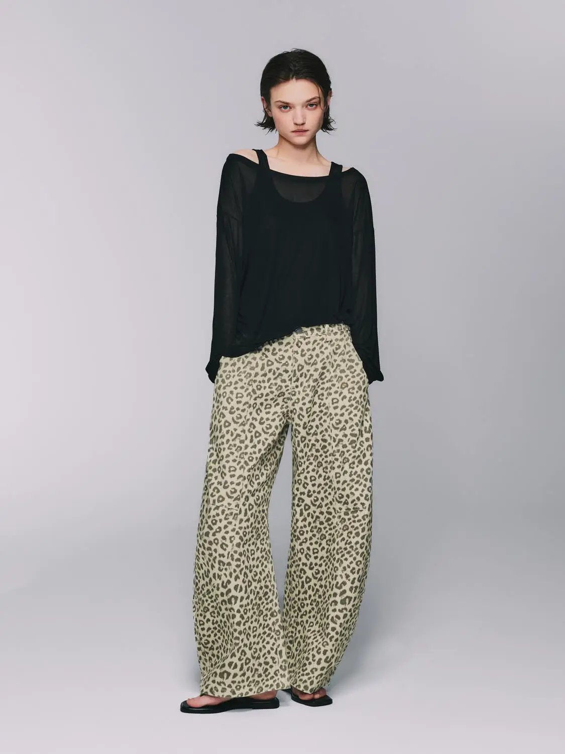 Leopard Print High Waist Barrel Wide Leg Casual Trousers