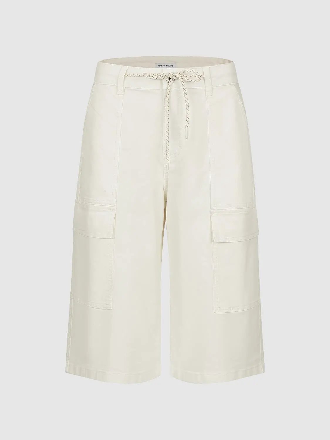 Drawstring Waist Pocket Relaxed Cotton Cargo Bermuda Shorts