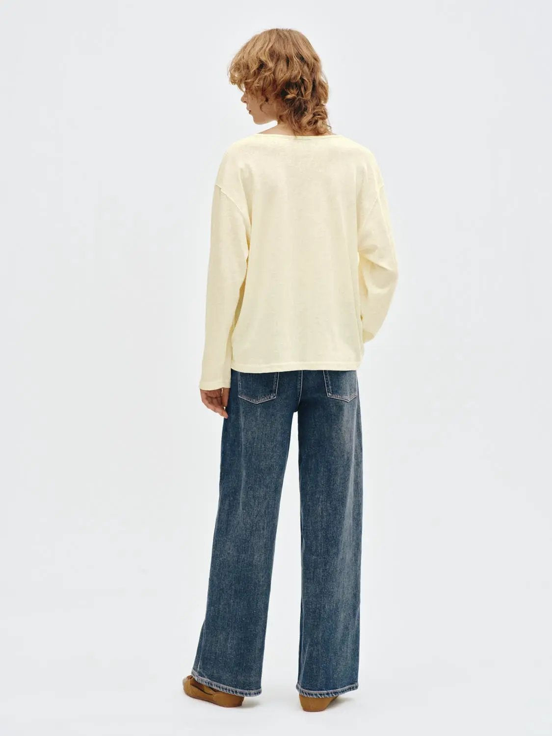 Vintage Washed Wide-leg Mid-rise Cotton Blend Jeans