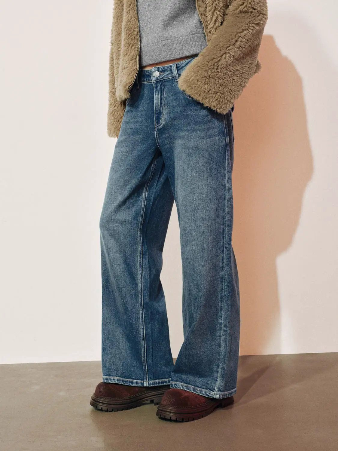 Mid-rise Wash Wide-leg Cotton Jeans