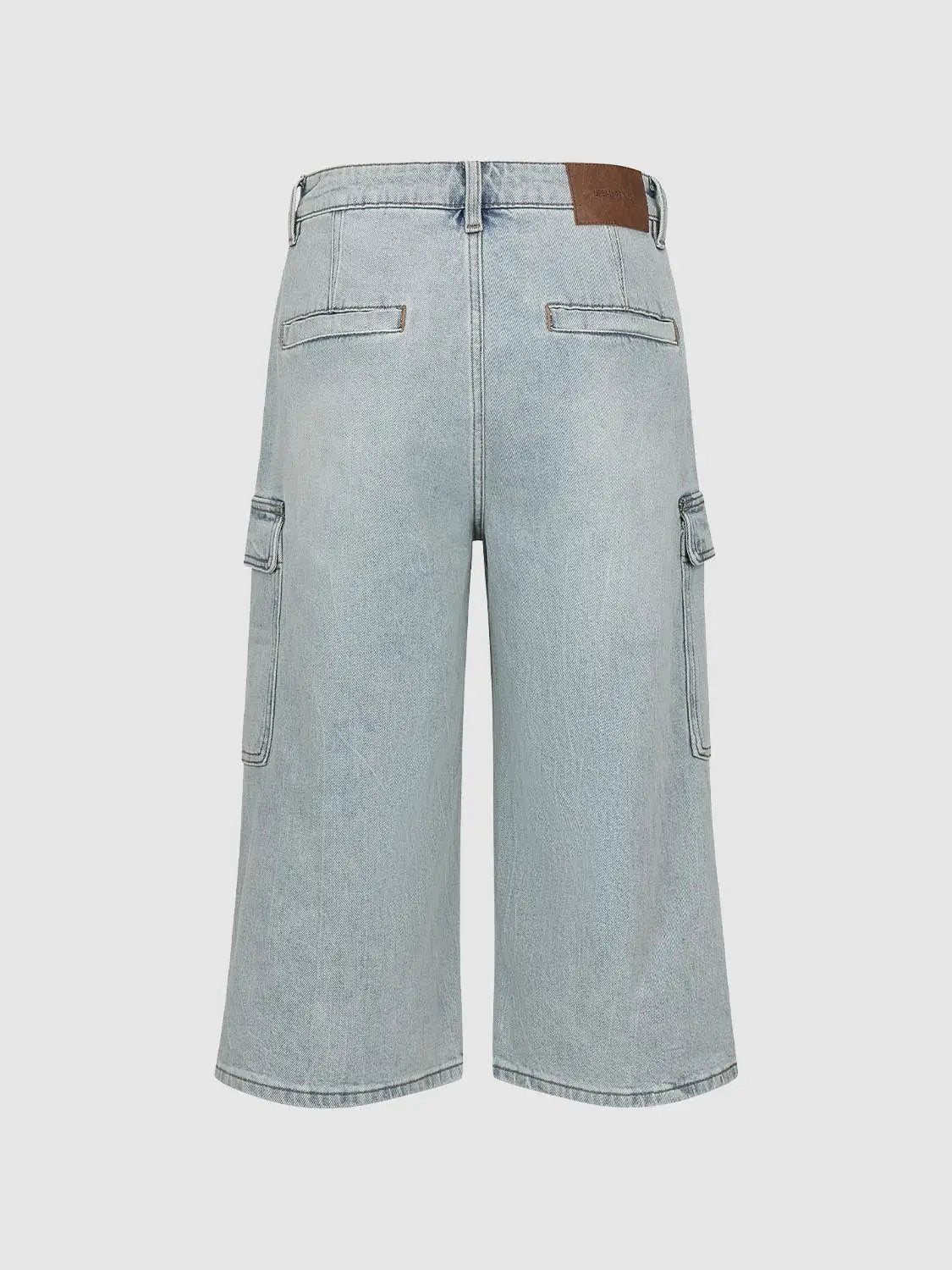 Cargo Light Wash Wide-leg Cotton Blend Capri Jeans