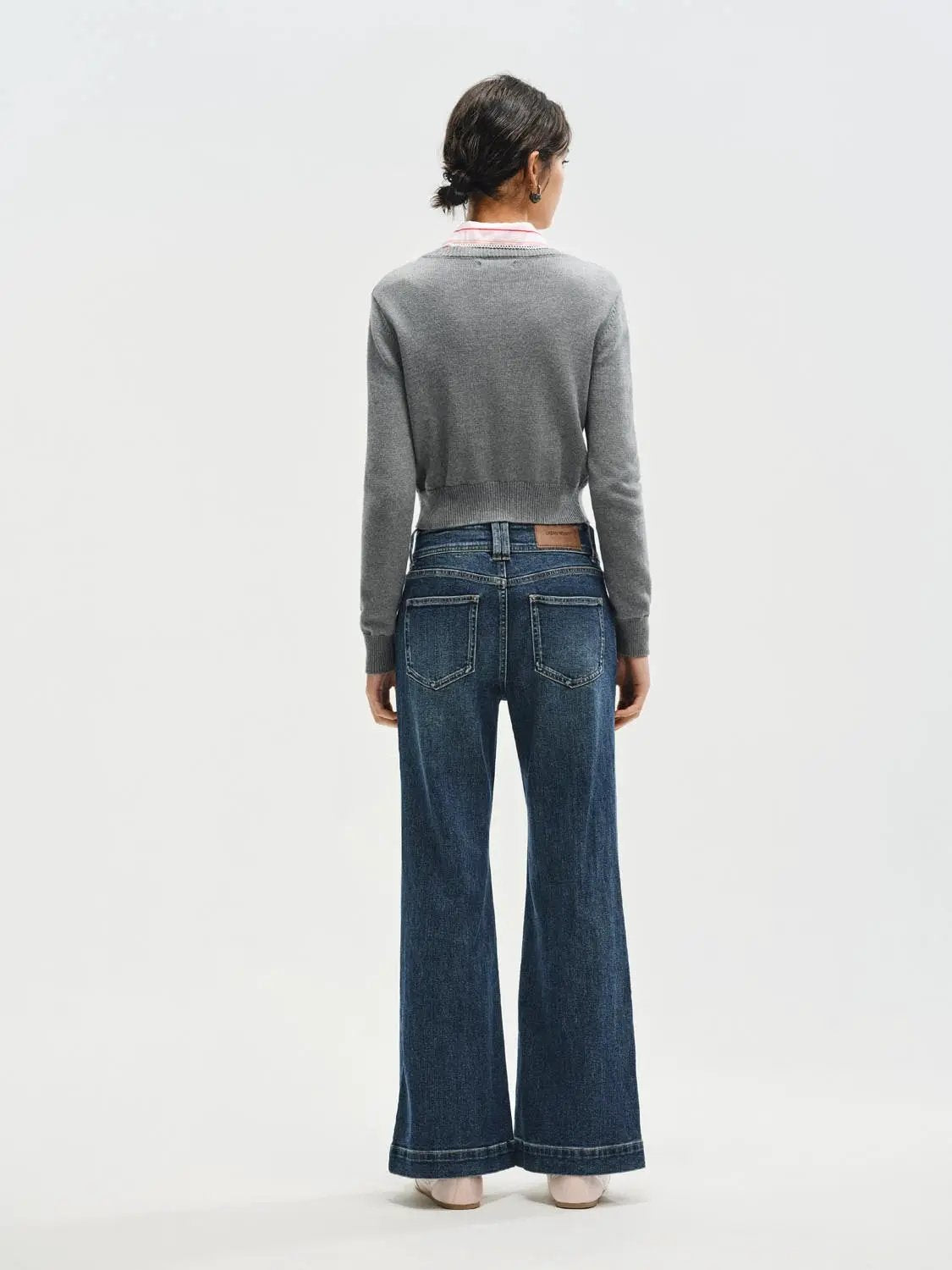 Double Button Wash Cotton Wide-leg Jeans