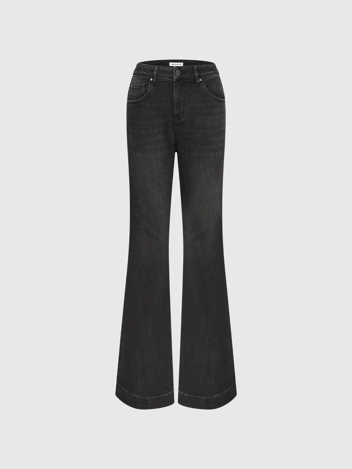 Wash Cuffed Flare High-waisted Cotton Blend Jeans