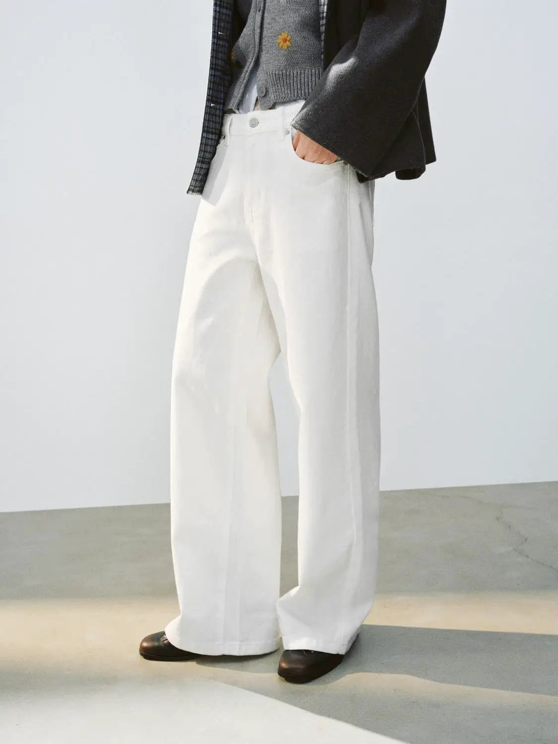 High-waisted Stretch Cotton Wide-leg Pants
