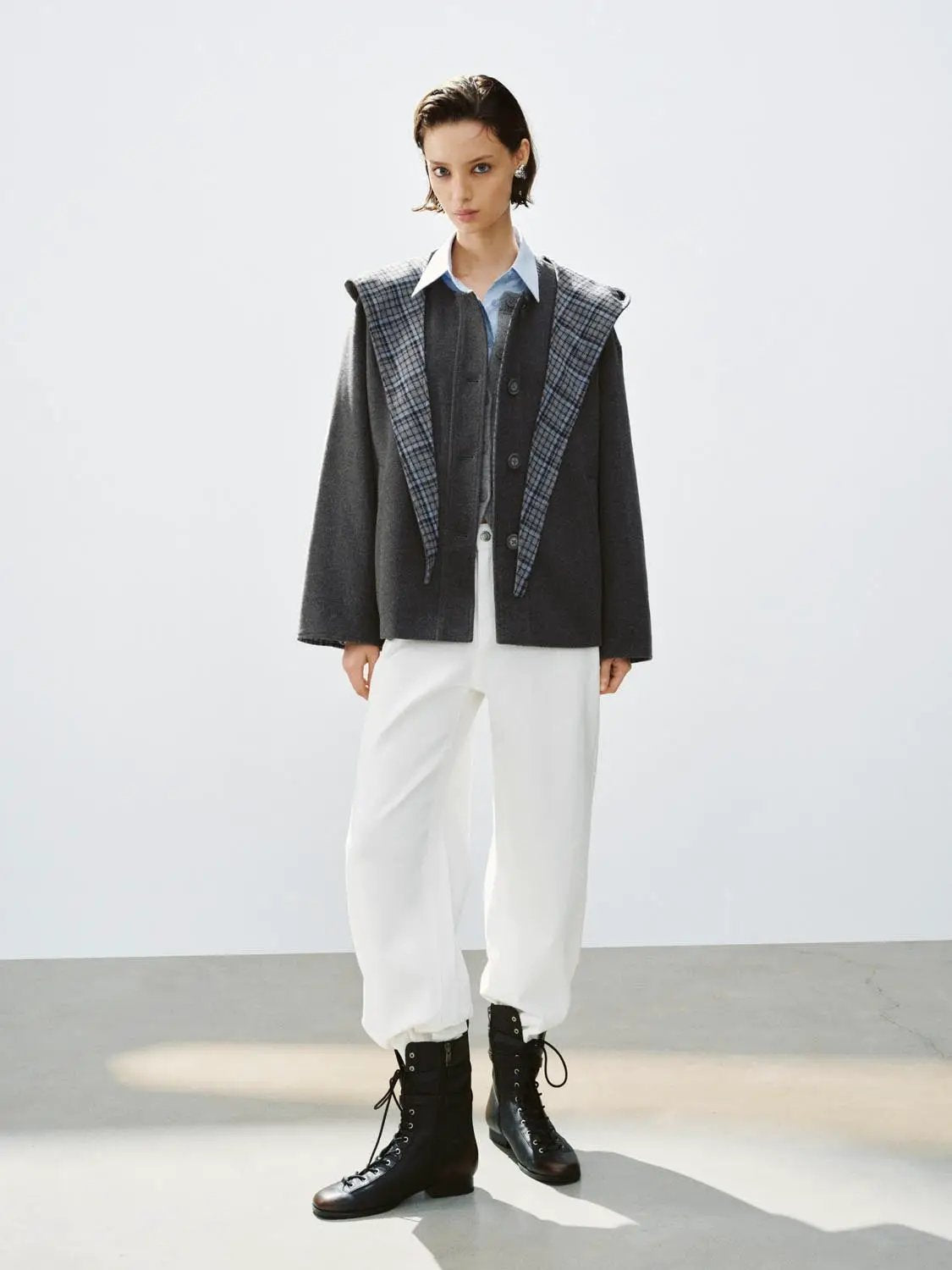 High-waisted Stretch Cotton Wide-leg Pants