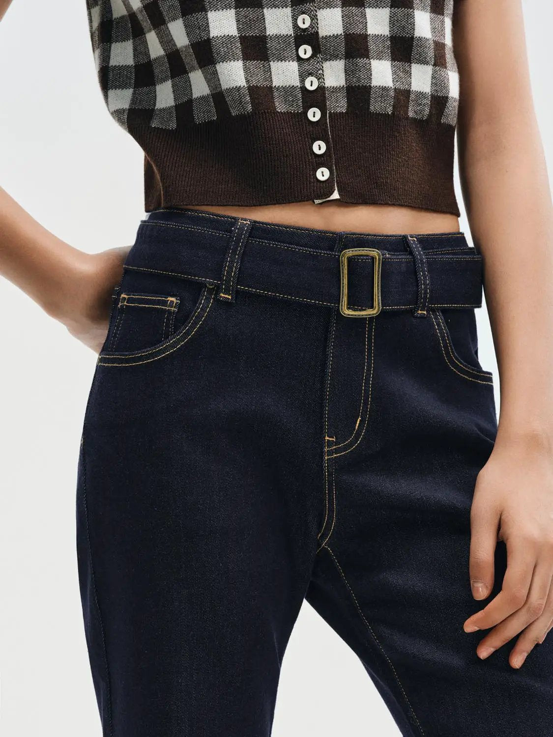 Wash Belted High-waisted Flared Jeans