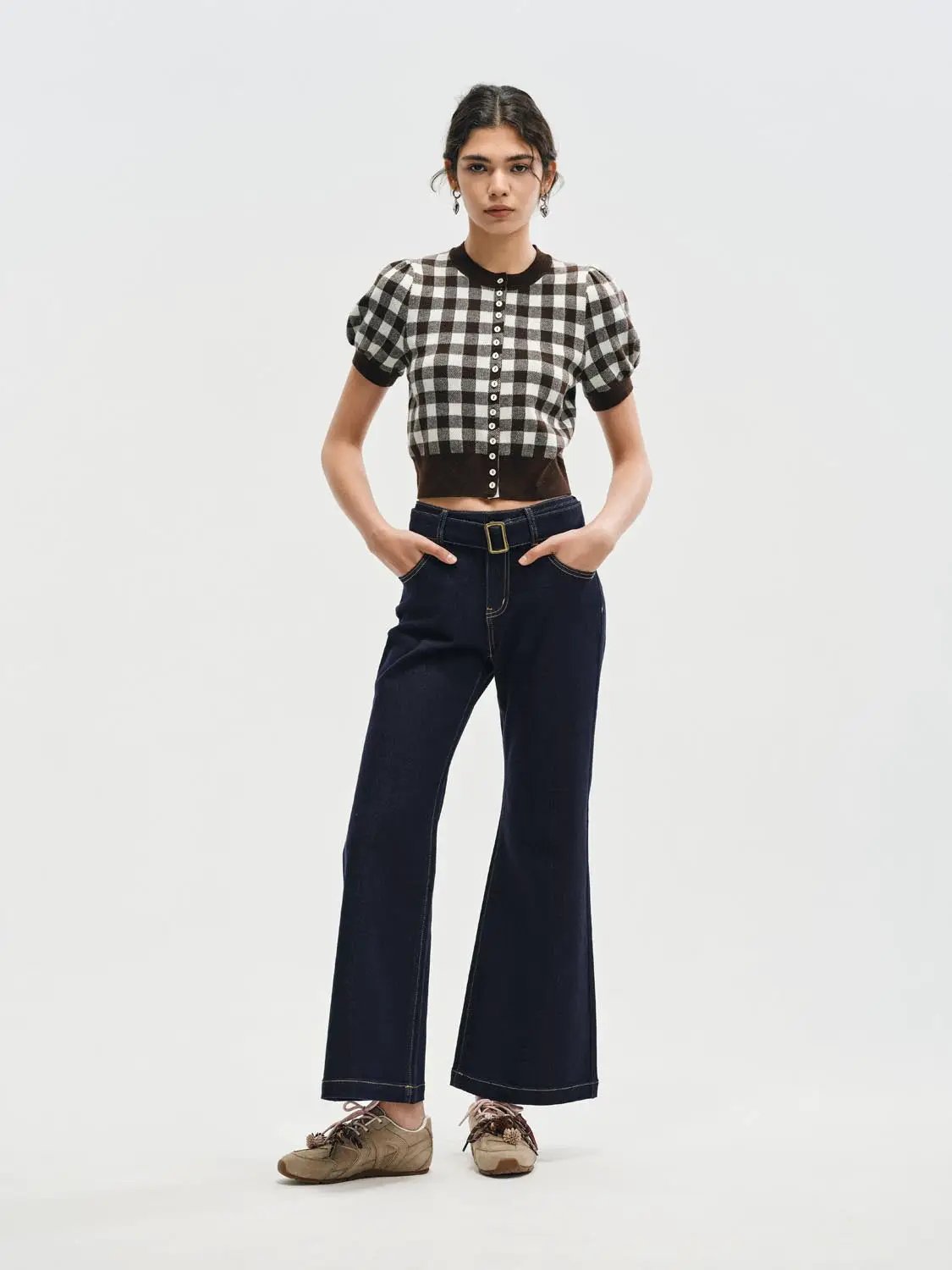 Wash Belted High-waisted Flared Jeans