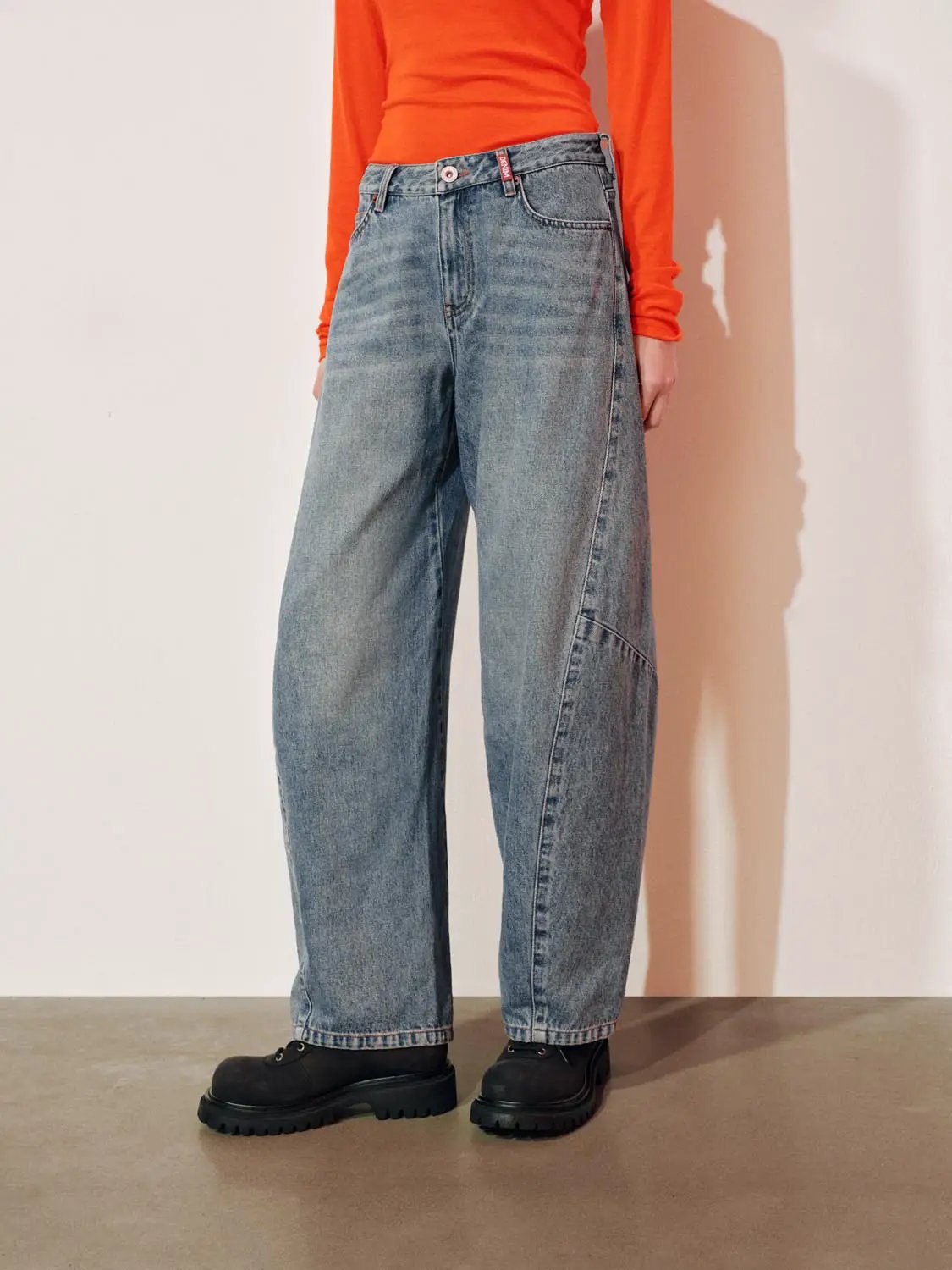 High-waisted Panelled Cotton Wide-leg Jeans