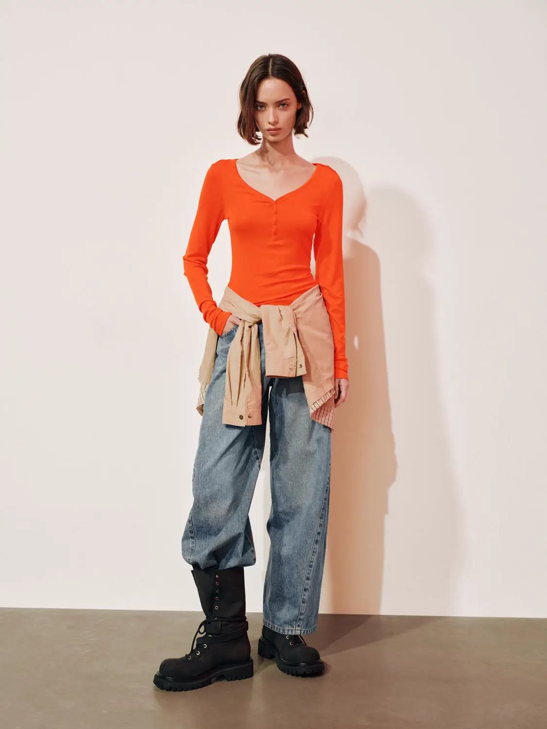 High-waisted Panelled Cotton Wide-leg Jeans