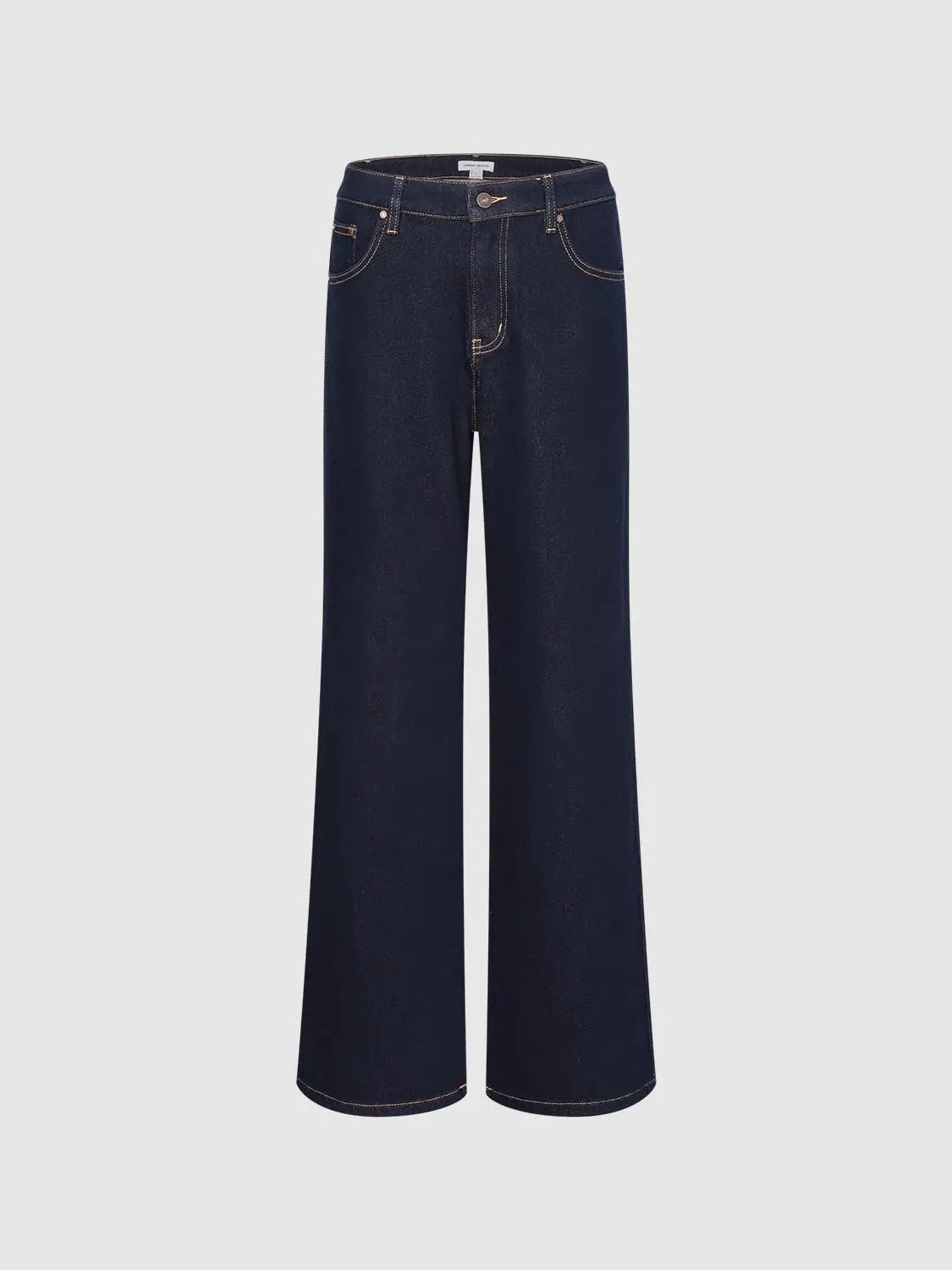 Wash Contrast Stitching Wide-leg Cotton Blend Jeans