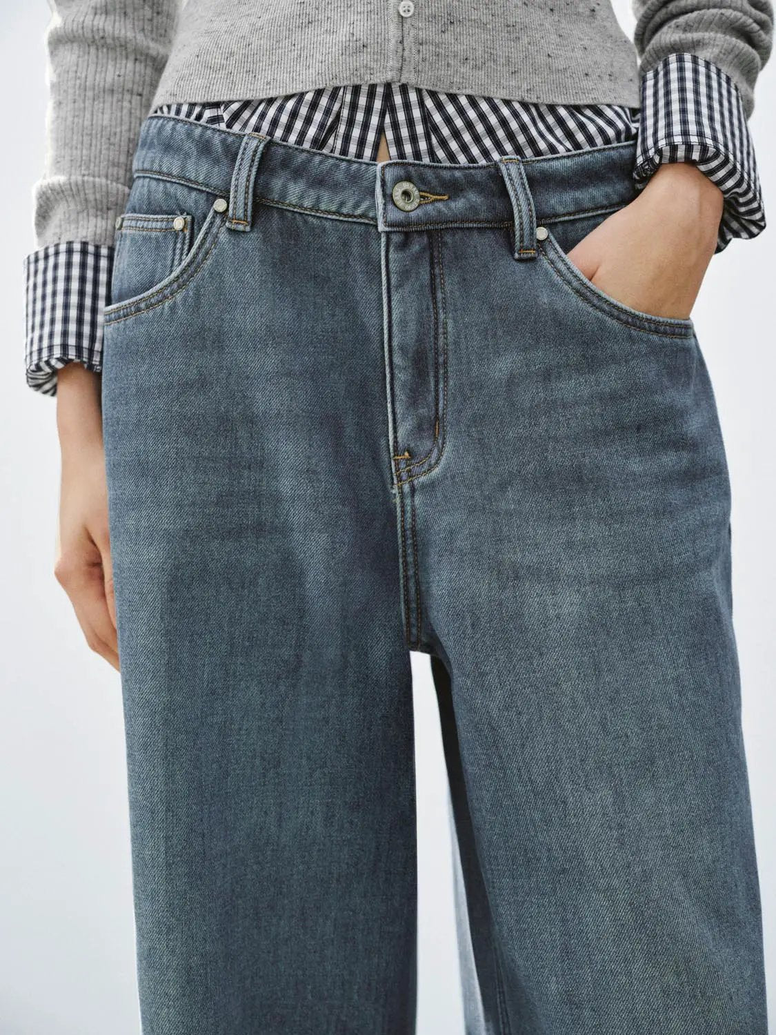 Mid-rise Wide-leg Stretch Cotton Blend Jeans