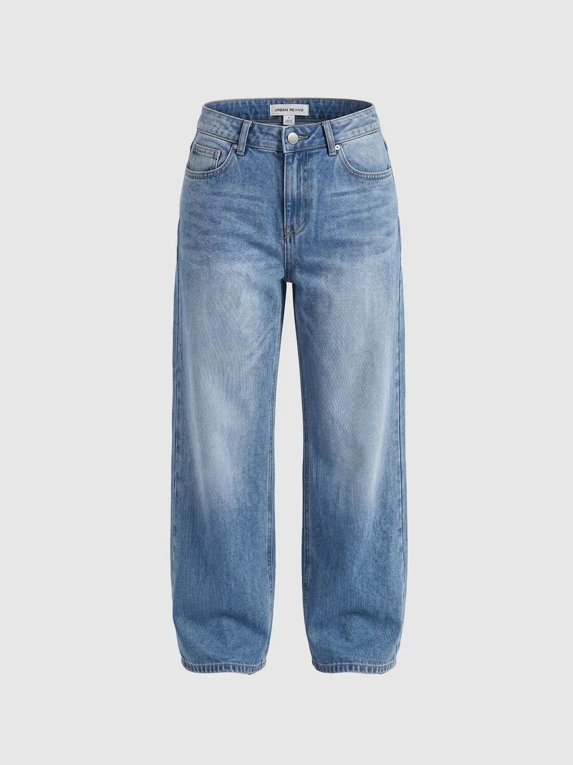 Medium Wash Faded Straight Leg Relaxed Cotton Jeans