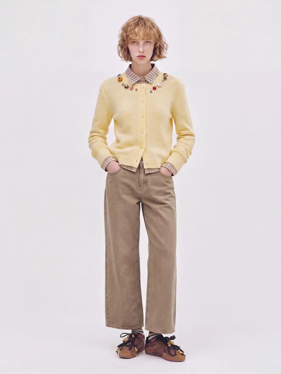 Cotton Solid Mid-rise Straight-leg Pants