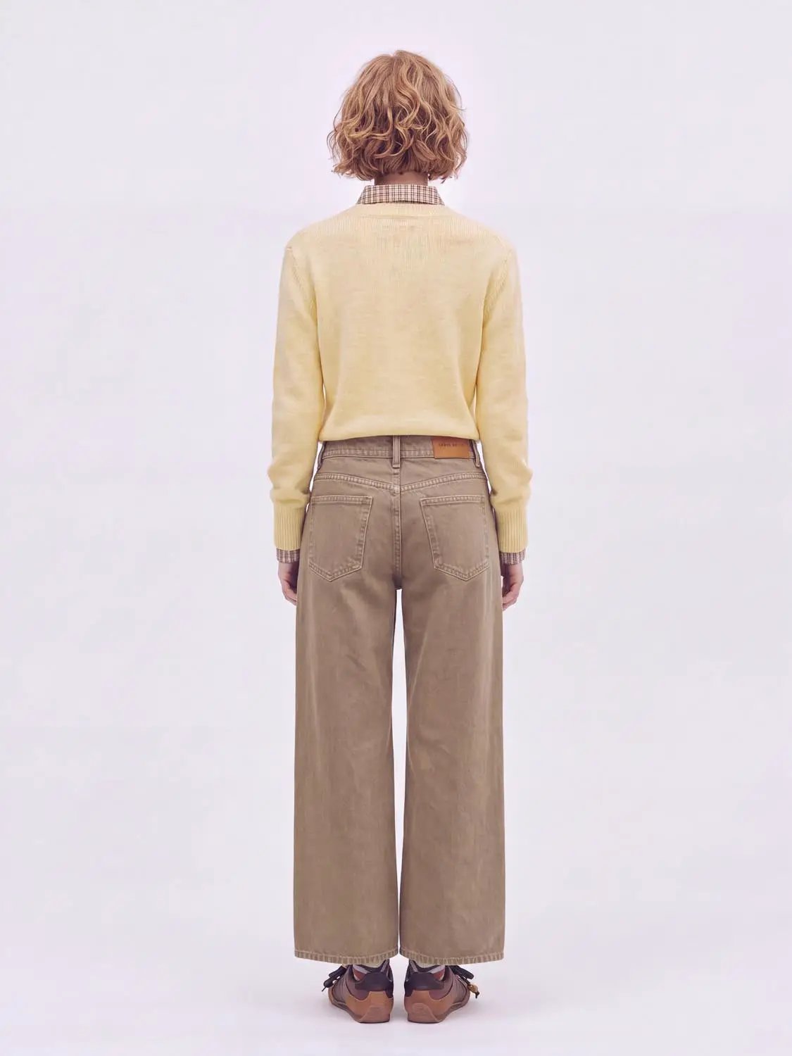 Cotton Solid Mid-rise Straight-leg Pants