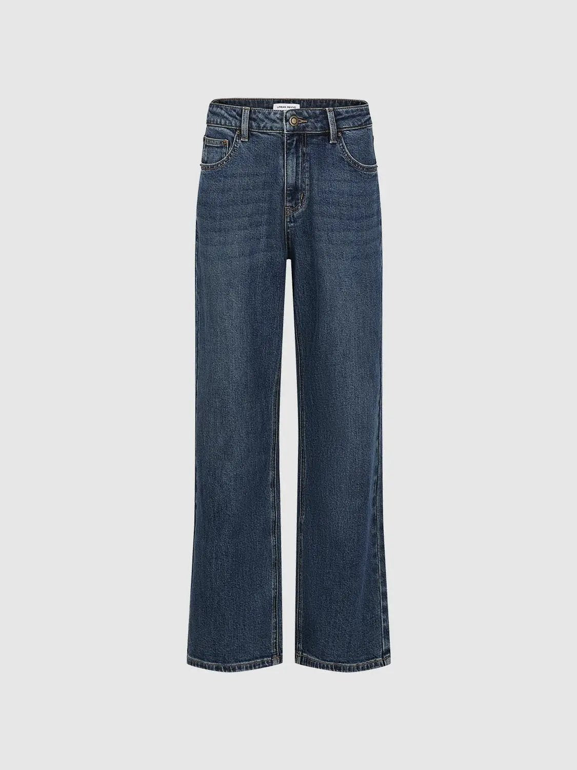Wash Mid-rise Wide-leg Cotton Jeans