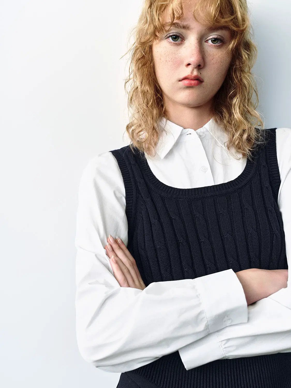 Square Neck Sleeveless Cable Knit Cropped Knit Vest