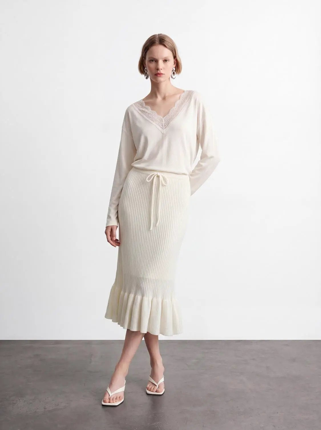 Ruffle Hem Knitted A-Line Midi Skirts