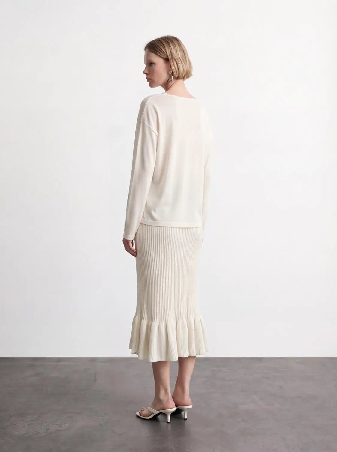 Ruffle Hem Knitted A-Line Midi Skirts